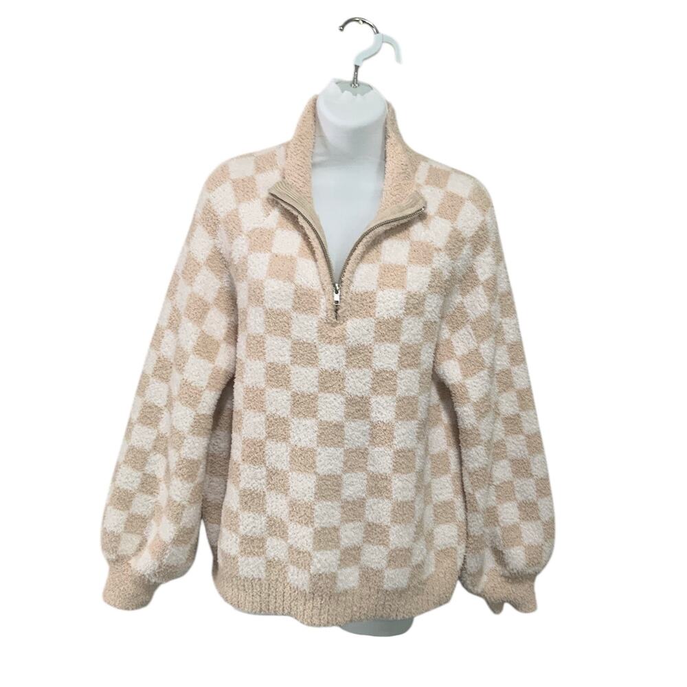 Pink Lily Oversized Beige Quarter Zip Sweater Size Medium